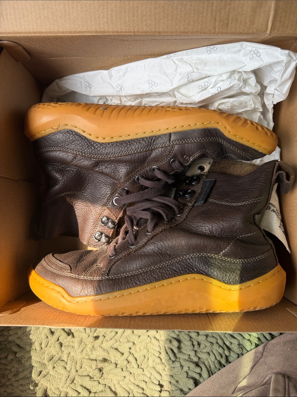Women’s Brown Leather High-Top boot with Gum Sole